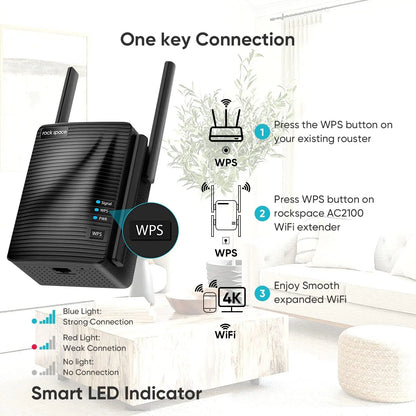 WiFi Extender & Booster 2100 Mbps Dual Band 5G/2.4G Wireless Repeater Gigabit Port Home Use