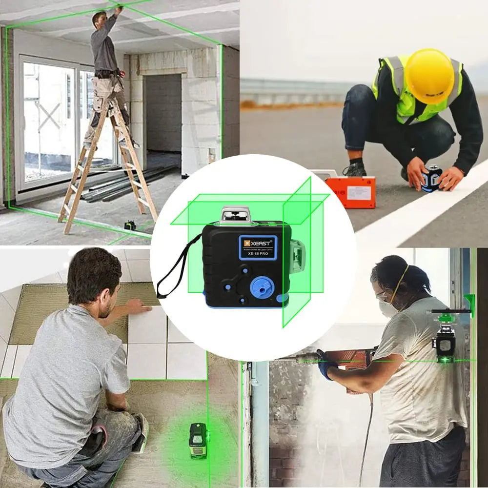 XEAST XE-68 PRO 3D 12 Line Green Self Leveling 360 Degrees With 18650 Battery Horizontal Vertical Laser Floor Leveling Tool