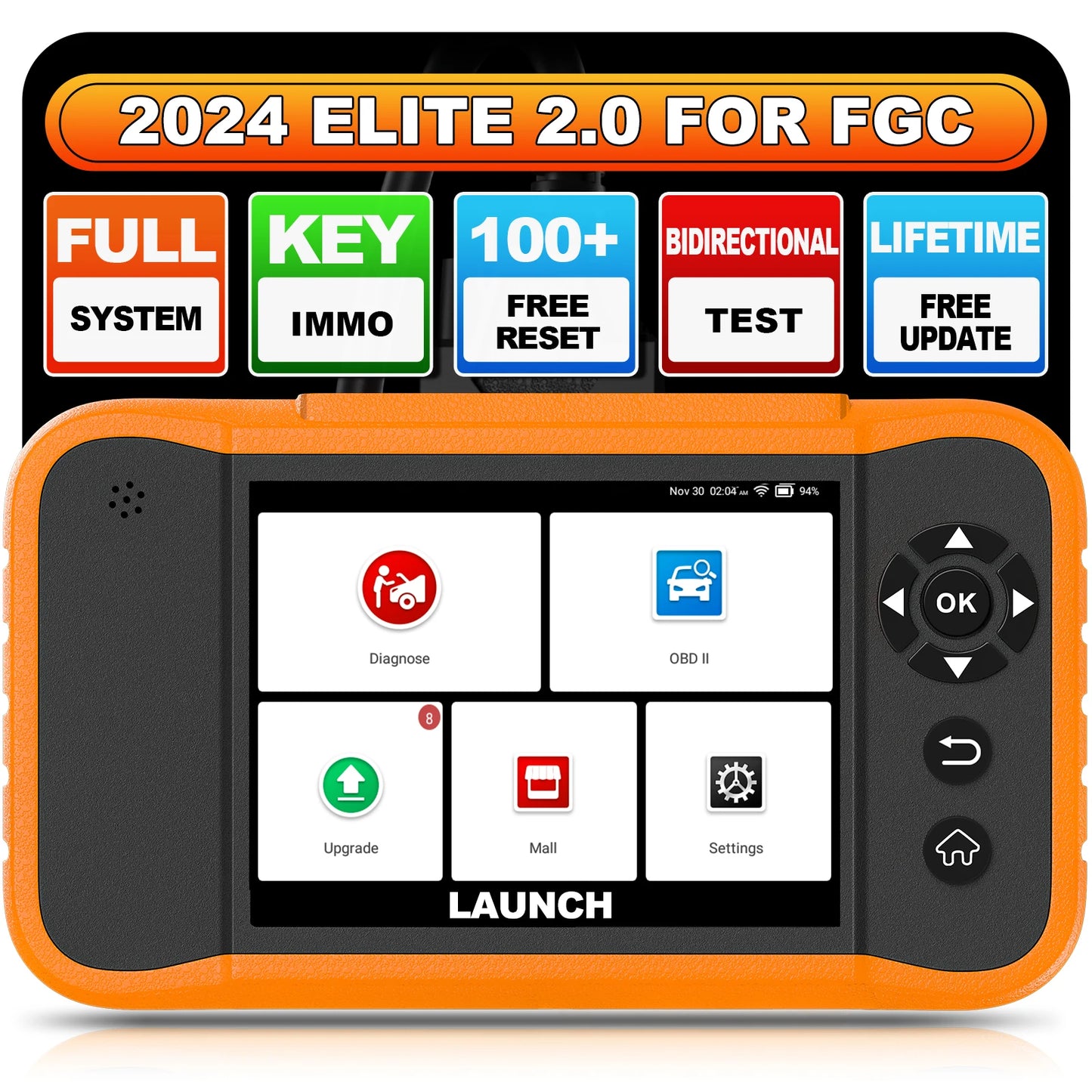 LAUNCH  NEW Creader Elite 2.0 for FGC OBD2 Scanner Diagnostic Tool Machine for All Cars Full System All Service Code Reader