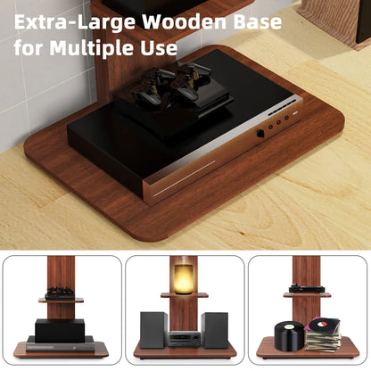 Height Adjustable Wooden TV Floor Stand Bracket with Wood Shelves for 32-65 Inch