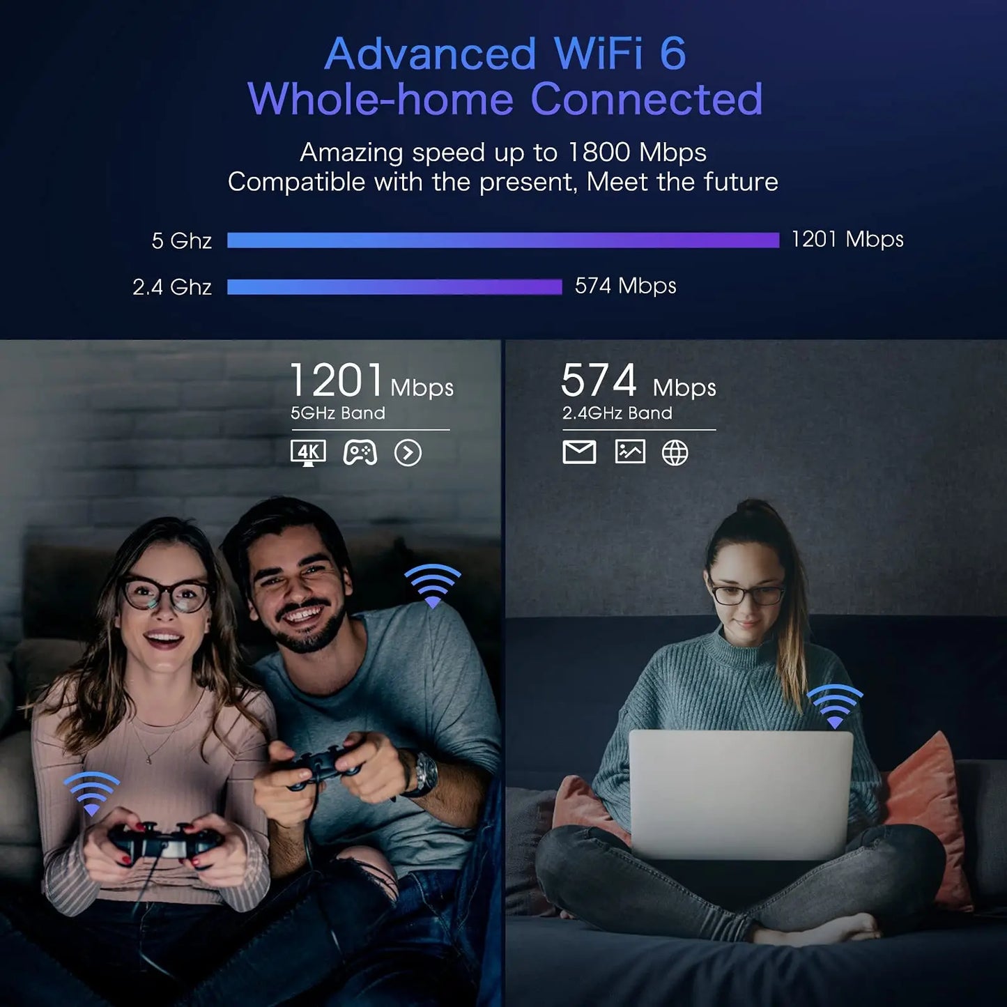 Rockspace AX1800 WiFi 6 Dual-Band Range Extender with Signal Booster for Home up to 1500 Sq. ft Coverage Support for 35+ Devices
