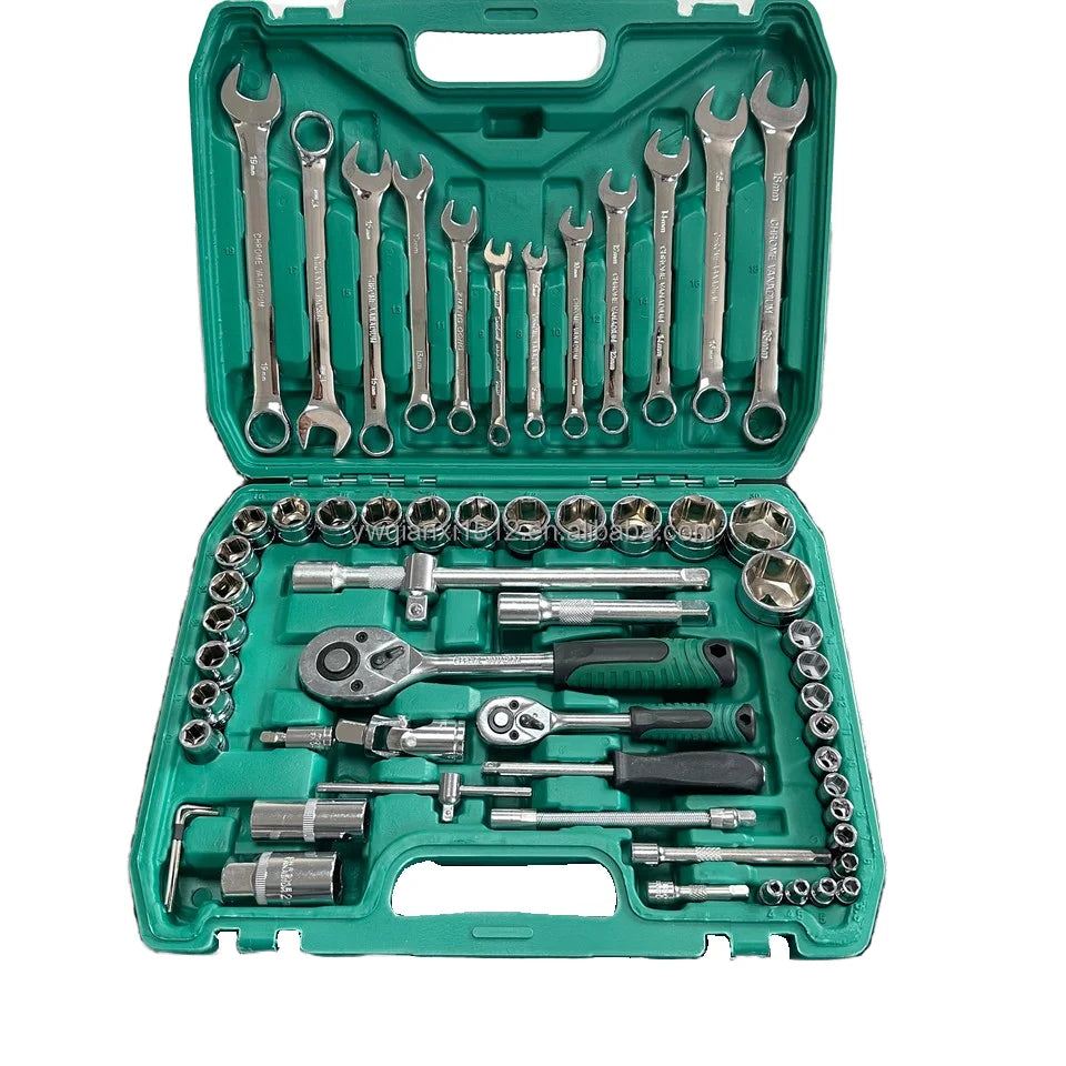 61-Piece CR-V Multi-Functional Car Repair Tool Set 1/4 Inch Drive Socket Ratchet Wrench Chrome Vanadium Steel Extension Rod