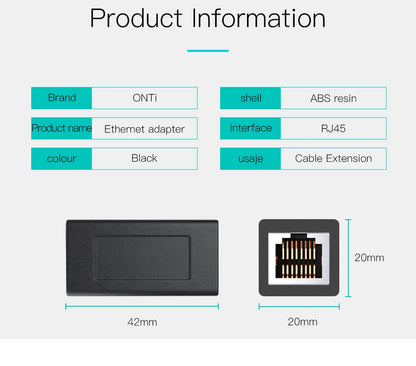 ONTi RJ45 Connector Cat7/6/5e Ethernet Adapter 8P8C Network Extender Extension Cable for Ethernet Cable Female to Female
