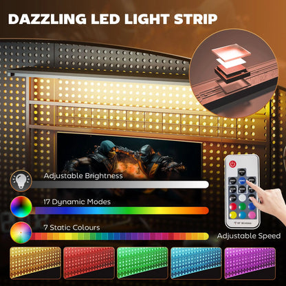 DB Hot Sale 61.6" L-Shaped Gaming Desk LED Lights Power Outlets Stainless Steel Computer Desk Monitor Stand CPU Shelf Bedroom