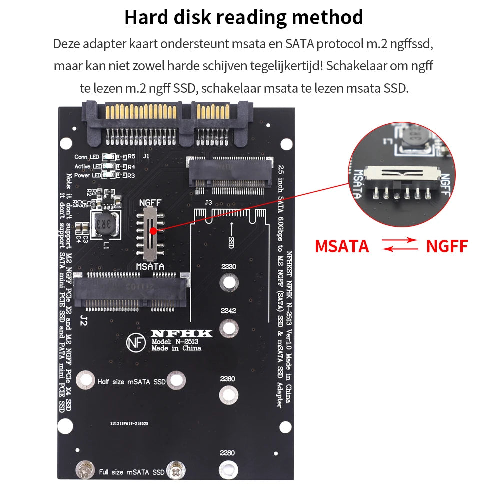 TISHRIC M.2 NGFF MSATA SSD To 2.5 Inch SATA 6.0Gbps 2 In 1 Adapter Converter Card Support PC Laptop Hard Disk Diagram
