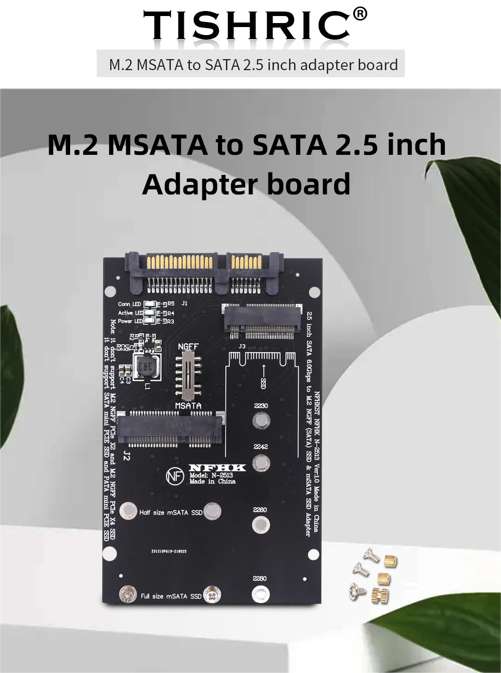 TISHRIC M.2 NGFF MSATA SSD To 2.5 Inch SATA 6.0Gbps 2 In 1 Adapter Converter Card Support PC Laptop Hard Disk Diagram