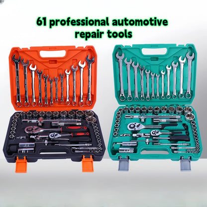 Portable 61pcs Multi-purpose Car Repair Tool Set Includes Ratchet Torque Wrench & Screwdriver Car Bicycle Motorcycle Repair Kit