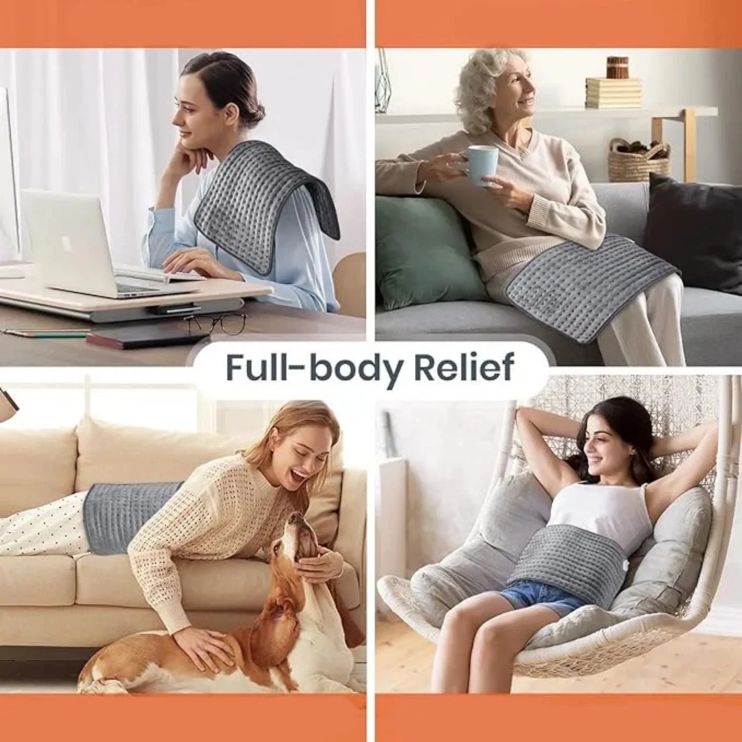 Electric Heating Pad for Back Pain & Period Cramps - 9 Heat/4 Timers, Washable, Moist/Dry, 12x24" (Gift)