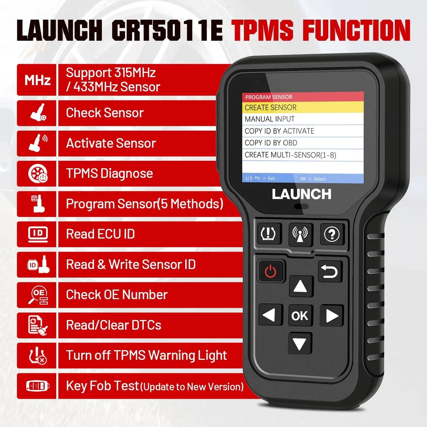 LAUNCH 2026  CRT5011E Newest TPMS Relearn Tool OBD2 Scanner Code Reader Tire Pressure Activation Read/Program/Reset SDK
