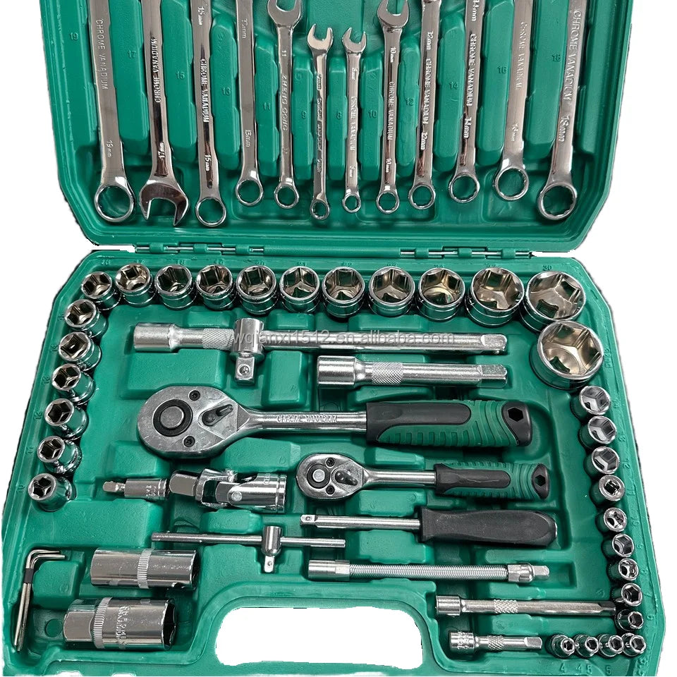 61-Piece CR-V Multi-Functional Car Repair Tool Set 1/4 Inch Drive Socket Ratchet Wrench Chrome Vanadium Steel Extension Rod