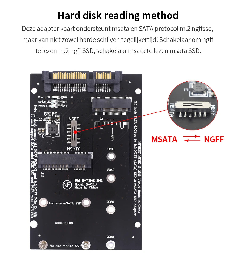 TISHRIC M.2 NGFF MSATA SSD To 2.5 Inch SATA 6.0Gbps 2 In 1 Adapter Converter Card Support PC Laptop Hard Disk Diagram