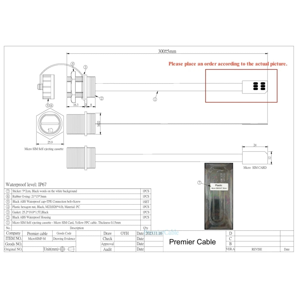 Waterproof Micro SIM Extension Cable kit Extender Panel Mount IP67 SIM Card Slot Outdoor Enclosure Micro-SIM Flexible Card