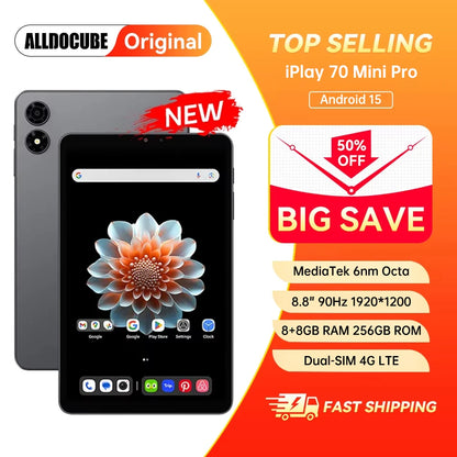 ALLDOCUBE 8.8“ Mini Tablets iPlay 70 Mini Pro 8+8GB RAM 256GB ROM Android 15 Tablet PC 90Hz FHD Screen 6050mAh Dual 4G LTE Pads