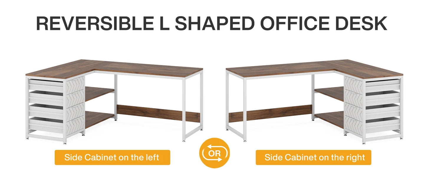 Tribesigns L Shaped Computer Desk with Storage Drawers, 59 inch Corner Desk with Shelves, Reversible L-Shaped Office Desk Study