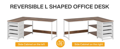 Tribesigns L Shaped Computer Desk with Storage Drawers, 59 inch Corner Desk with Shelves, Reversible L-Shaped Office Desk Study