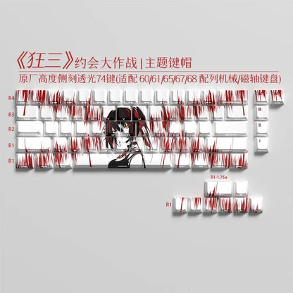 73 Key Tokisaki Kurumi Keycaps PBT Keycaps Dye Sub Cherry Anime Key Japanese for 61 65 68 Mechanical Keyboard GK61 Anne Pro 2
