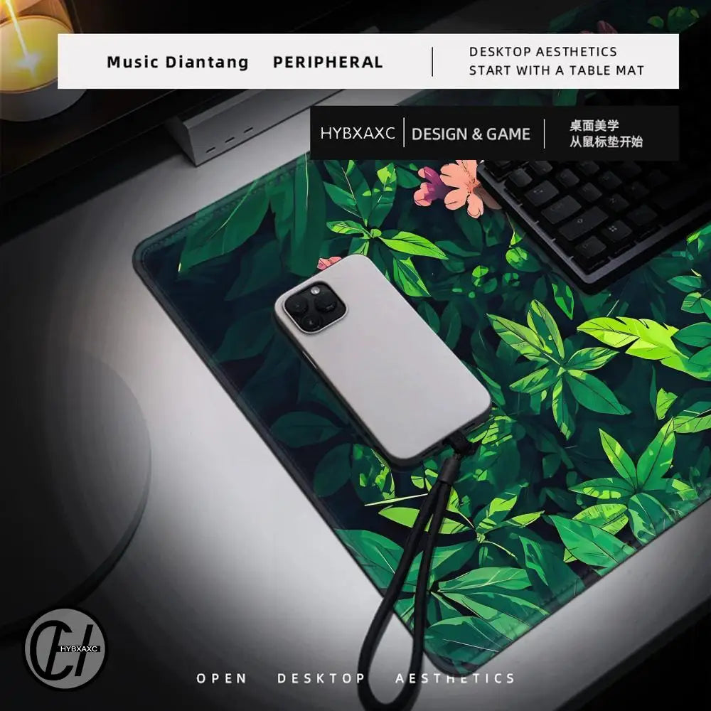 Forest Gaming Mouse Pad Vintage Floral Green Leaves Aesthetic Large Gaming Mousepad Gamer Desk Mat Nature Inspired Desk Mat