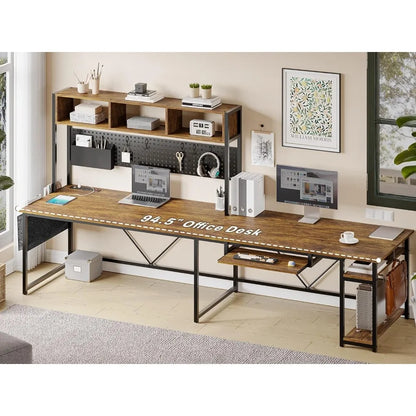 L Shaped Computer Desk with Power Outlet and Pegboard, Reversible Corner Desk