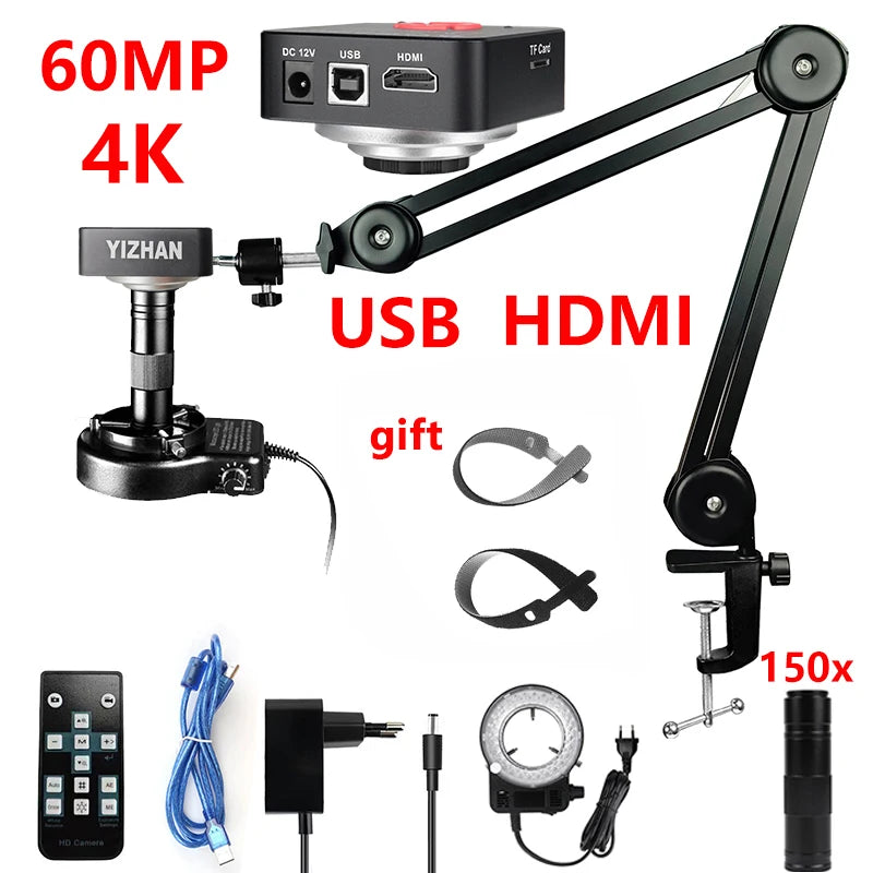 4K 48MP HDMI TYPE-C Microscope With 360° Adjustable Arm, 0-150X Magnification for Electronics Repair  EU/US/MX/Brazil Warehouse