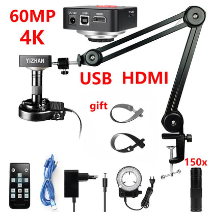 4K 48MP HDMI TYPE-C Microscope With 360° Adjustable Arm, 0-150X Magnification for Electronics Repair  EU/US/MX/Brazil Warehouse