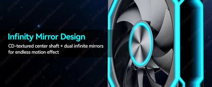 JEYI ARGB Infinity Mirror PC Fans Hydro Bearing Fan 30dB(A) 12CM cooling fan 5V3 pin PWM 800-2000RPM Forward/Reverse Blade Fan