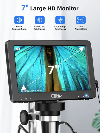 Elikliv EDM9 7 Inch 1080P LCD Digital Microscope 50X-1200X Soldering Electronics Microscopes With LED Lights Support PC Computer