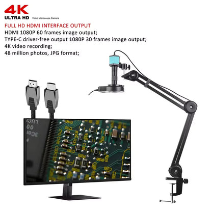 4K 48MP Electronics Digital Microscope Full HD 1080P HDMI USB Video Camera 150X Zoom Lens For Welding PCB Soldering Repair Phone