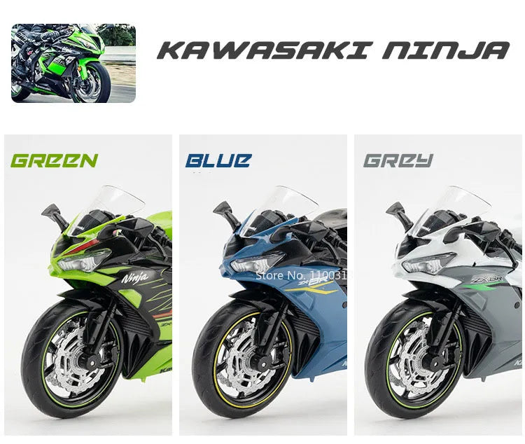 1:12 Kawasaki NIJIA ZX-6R Motorcycle Alloy Model Cars Toys Rubber Tires Wheel Shock Absorpoon Vehicle for Children Festival Gift