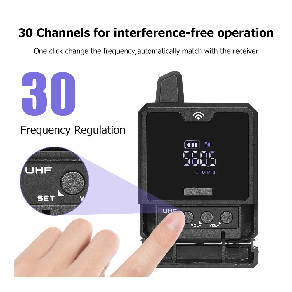 EYK EW102 Dual Channels Wireless Headset Microphone UHF Lavalier Mic Rechargeable for Teaching Speech Interview Live Recording
