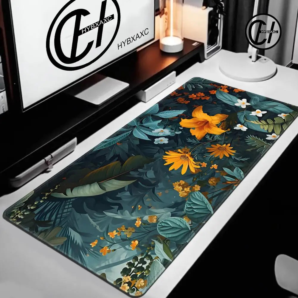 Forest Gaming Mouse Pad Vintage Floral Green Leaves Aesthetic Large Gaming Mousepad Gamer Desk Mat Nature Inspired Desk Mat