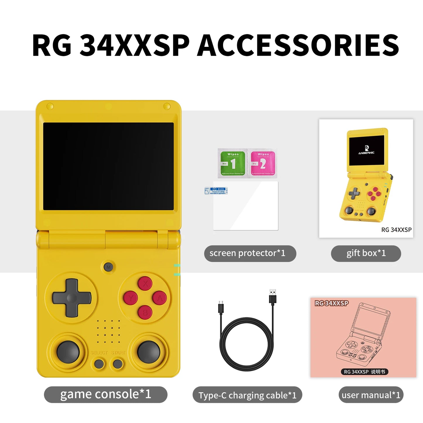 Anbernic RG34XXSP 3.4-Inch IPS Linux 64-bit Game Console H700 quad-core 1GB Retro Game Player HD-Connect To TV RG 34XXSP 3300mAH