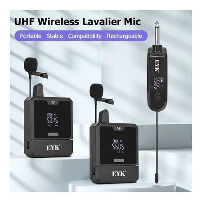 EYK EW102 Dual Channels Wireless Headset Microphone UHF Lavalier Mic Rechargeable for Teaching Speech Interview Live Recording