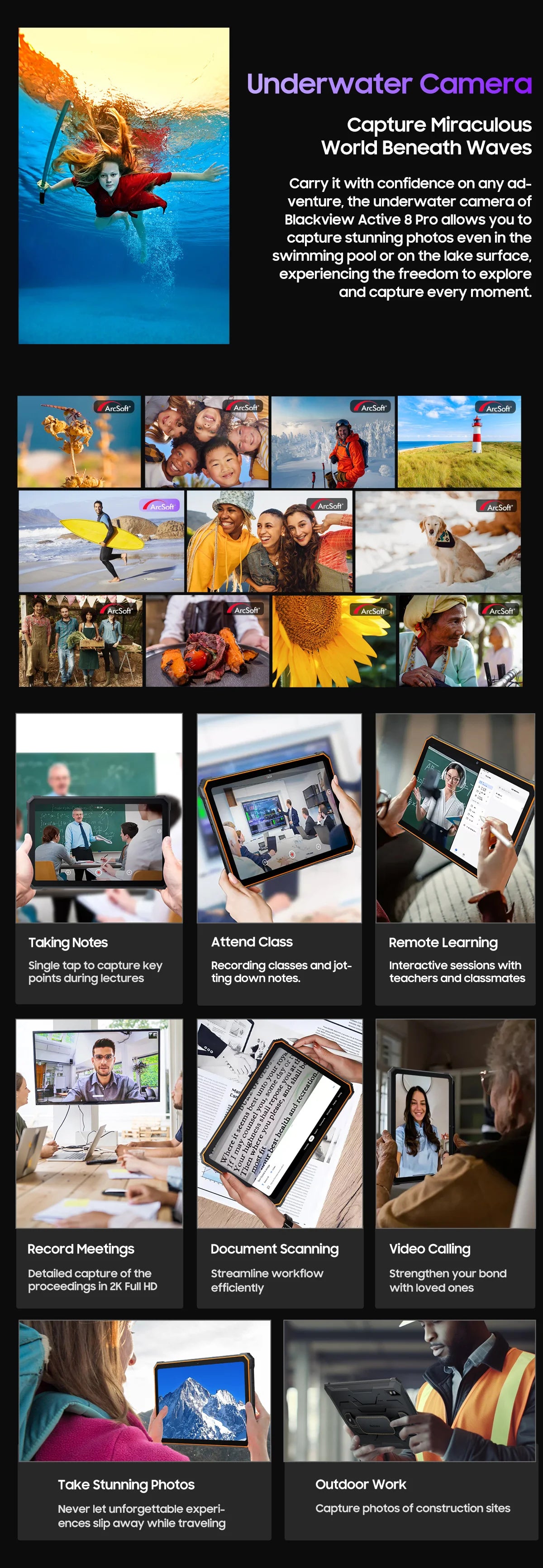 Blackview Active 8 Pro 16GB 256GB Tablet PC 22000mAh Battery Android 14 10.36" inch 2.4K Display 16MP+ 48MP Camera Rugged Tablet