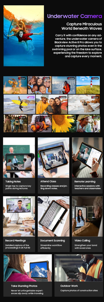 Blackview Active 8 Pro 16GB 256GB Tablet PC 22000mAh Battery Android 14 10.36" inch 2.4K Display 16MP+ 48MP Camera Rugged Tablet