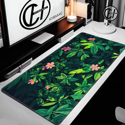 Forest Gaming Mouse Pad Vintage Floral Green Leaves Aesthetic Large Gaming Mousepad Gamer Desk Mat Nature Inspired Desk Mat
