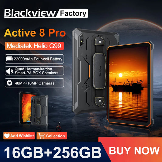Blackview Active 8 Pro 16GB 256GB Tablet PC 22000mAh Battery Android 14 10.36" inch 2.4K Display 16MP+ 48MP Camera Rugged Tablet