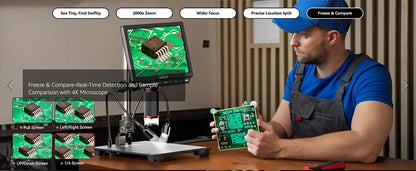 Elikliv EM4K 4K HDMI Digital Microscope for Electronics 8" 2000X Soldering Microscope for PCB Inspection Repair with 10" Stand