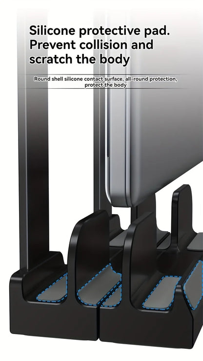 ABS material Adjustable vertical laptop stand with three-slot stand, padded computer stand for 16-inch laptops - rectangular