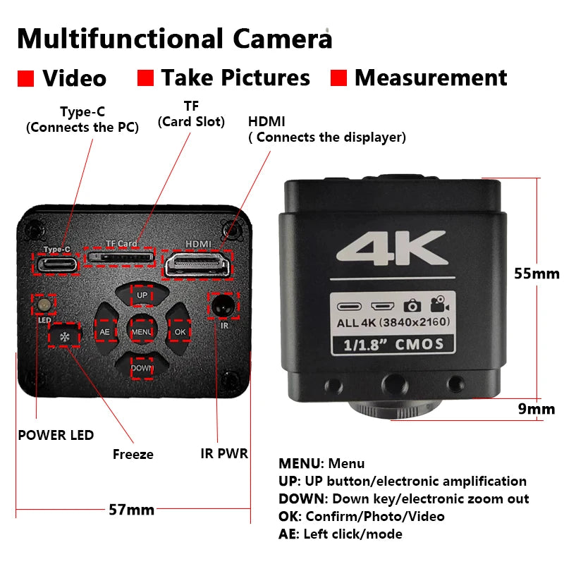 YIZHAN 130X Lens C-mount Digital Microscope for Electronics 4K 1080P HD Industrial Cameras 60MP 48MP HDMI USB VGA Repair Tools
