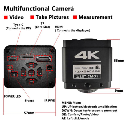 YIZHAN 130X Lens C-mount Digital Microscope for Electronics 4K 1080P HD Industrial Cameras 60MP 48MP HDMI USB VGA Repair Tools