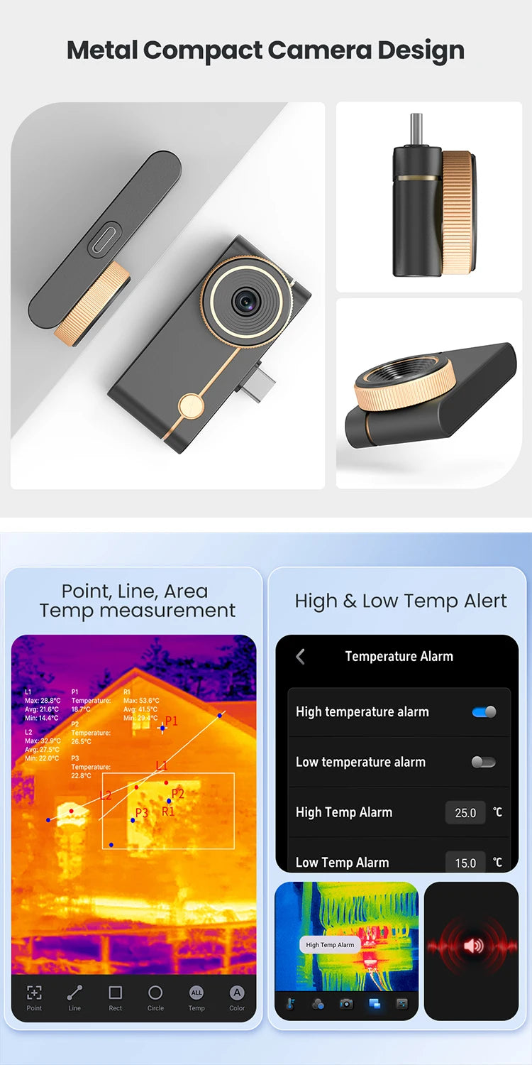 (Android&iPhone) P3 Type-C Thermal Camera for Electronics Repair 512×384 Adjustable Macro Lens 600℃ Usb Thermal Imaging Camera