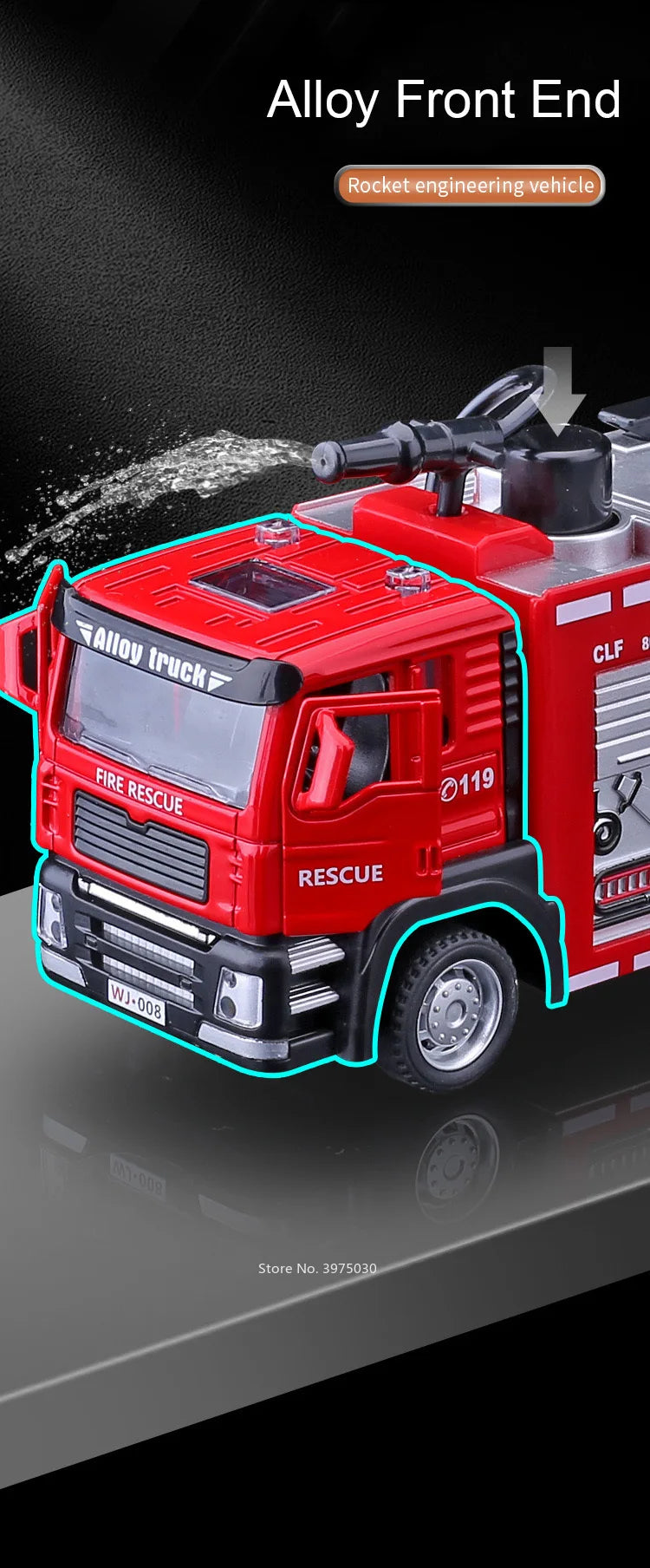 1/32 Fire Engine Car Toy Model with Sound Light Ladder Fire Truck Wheel Pull Back Sprinkler Rescue Vehicle Boys Decoration Gifts