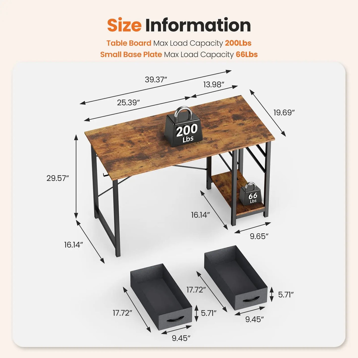 JHK 47IN Computer Desk with 2 Drawers For Study Office Gaming Wood Table with Adjustable Position Drawers Modern Work Table