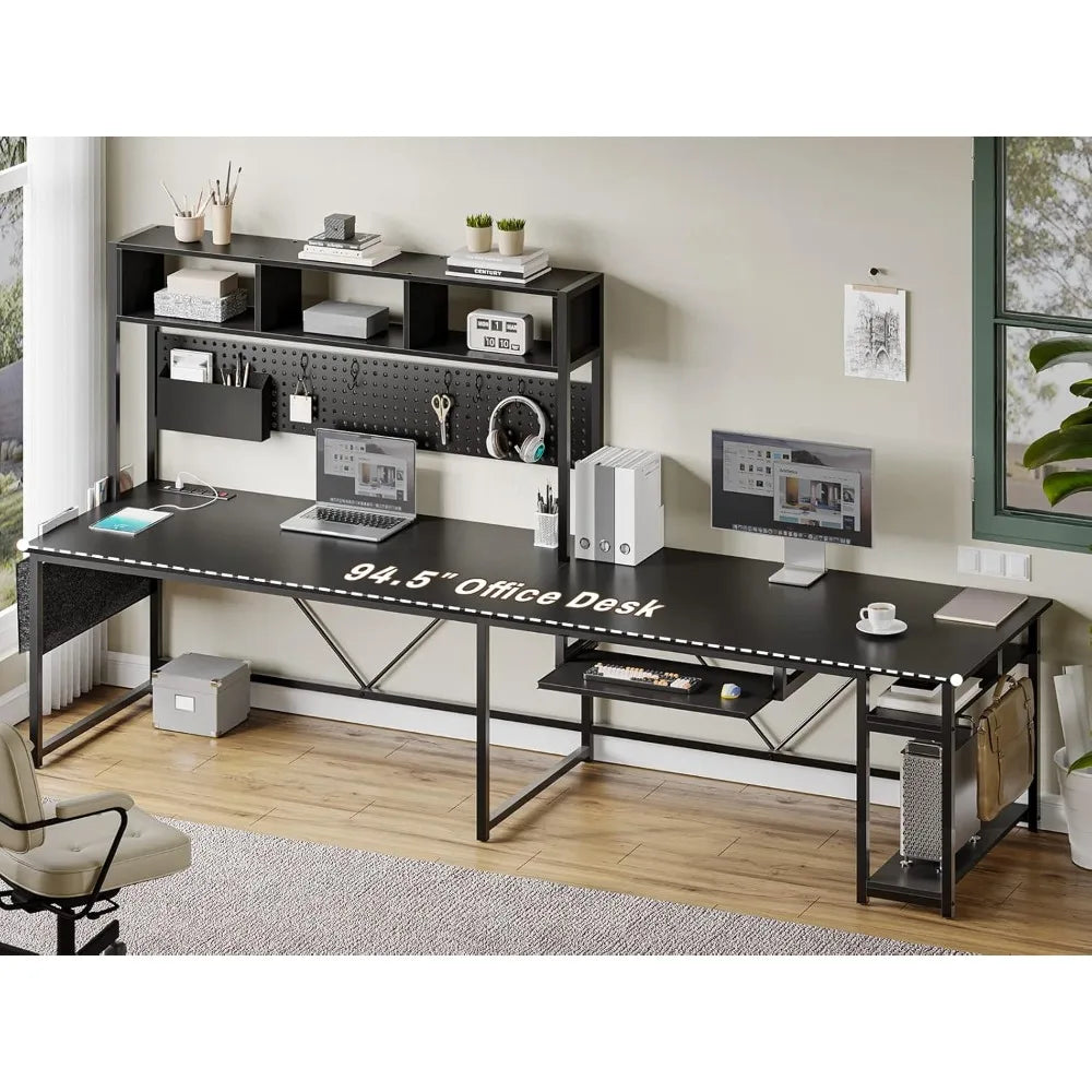 L-shaped gaming table, reversible computer desk with power socket and nail board, gaming table with LED lights, keyboard tray