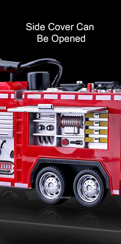 1/32 Fire Engine Car Toy Model with Sound Light Ladder Fire Truck Wheel Pull Back Sprinkler Rescue Vehicle Boys Decoration Gifts