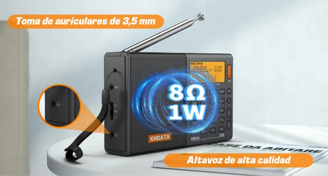 XHDATA D808 Professional AM FM SW MW AIR SSB RDS Radio Long Range Reception Portable Rechargeable Multiband Radio Stereo Sound