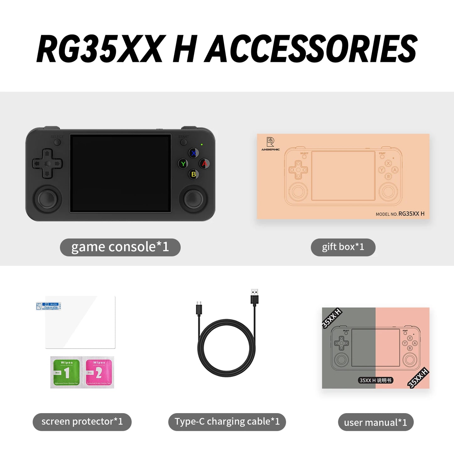 ANBERNIC RG35XX H 64Bit and-held Consoles For Playing Video Games 3.5-inch IPS 640*480 Screen Retro Game Player 3300 mAh Battery