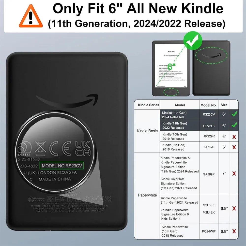 Acrylic Case for Kindle 6 Inch 2022 2024 Release 11th Generation Model No. C2V2L3 RS23CV Protective Cover Pouch 6'' Accessories