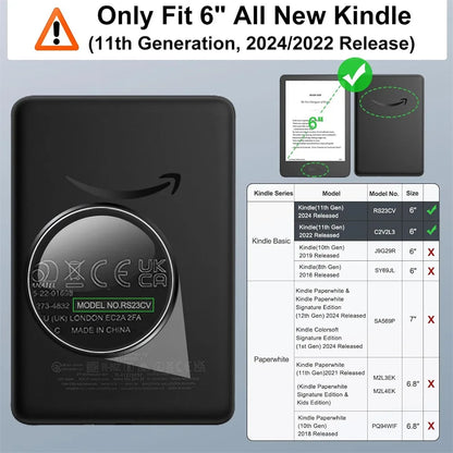 Acrylic Case for Kindle 6 Inch 2022 2024 Release 11th Generation Model No. C2V2L3 RS23CV Protective Cover Pouch 6'' Accessories