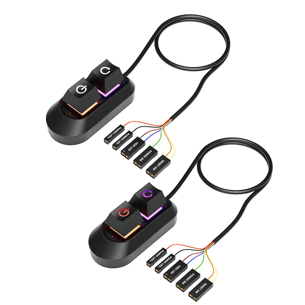 Logo PC Extension Switch 200cm Computer Desktop On/Off Switch Motherboard External Start Extension Cable Key With RGB LED Lights